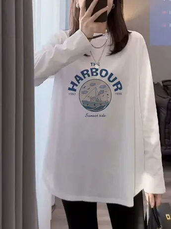 白色内搭打底衫女2023新款春秋装冬季加绒中长款遮臀长袖t恤上衣图片