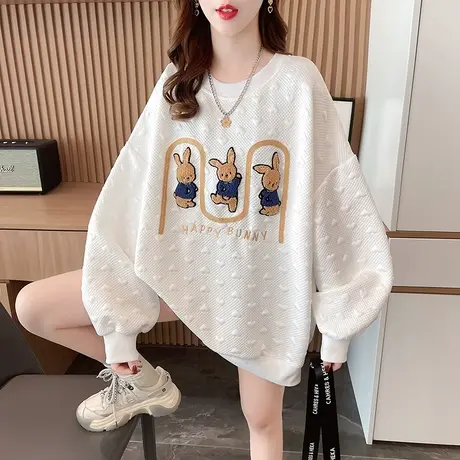 早春装华夫格卫衣女春秋季韩版宽松bf慵懒风薄款可爱兔子上衣外套图片