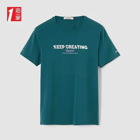 海一家时尚字母印花短T新款舒适圆领日常休闲短袖T恤男商品大图