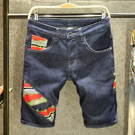 夏季薄款撞色牛仔短裤男原色拼接潮流五分裤时尚潮牌休闲韩版中裤商品大图
