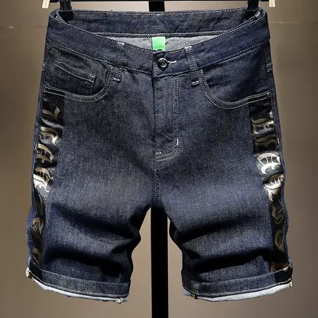 夏天牛仔短裤男宽松男士休闲五分裤男印花中裤子潮牌马裤百搭日系商品大图