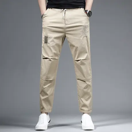 裤子男款休闲裤卡其色宽松小脚九分裤冰丝薄款夏季潮流男士休闲裤商品大图