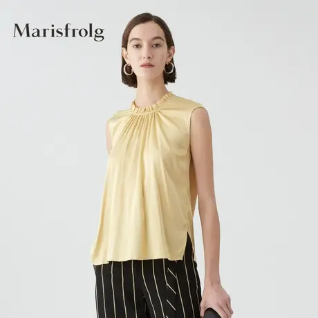 Marisfrolg玛丝菲尔桑蚕丝2021年夏季新款高端黄色短款上衣图片