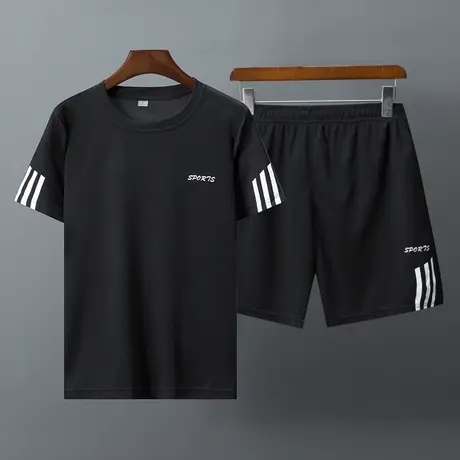 运动套装男夏季休闲两件套健身服晨跑跑步运动衣宽松圆领t恤短袖商品大图
