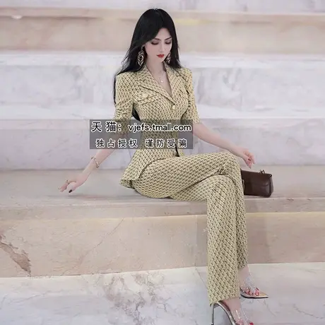 VJE夏季时尚气质印花假两件连体裤新款气质减龄短袖连身长裤商品大图