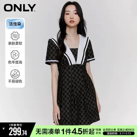 ONLY春夏水手领活性染短款百褶牛仔连衣裙女|123242021图片
