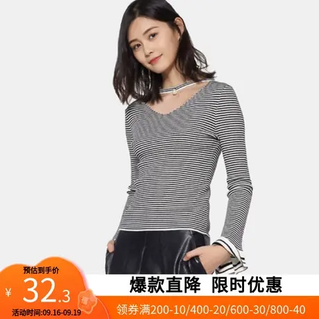 【断码S】艾格春秋新款女时尚休闲设计感小众条纹针织衫z1412图片