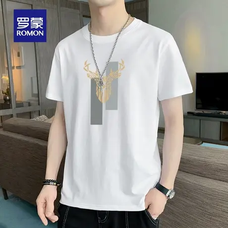 罗蒙男士冰丝短袖T恤夏季薄款印花圆领休闲宽松男装上衣服纯棉体t图片