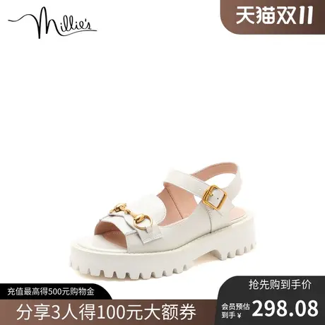 millie's妙丽新款气质漆牛皮时尚厚底运动休闲女凉鞋8101ZBL1图片