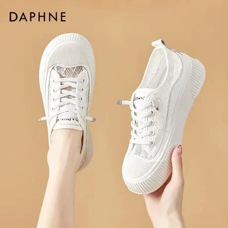 Daphne/达芙妮仙女风小白鞋女2023春季新款蕾丝网面百搭透气单鞋图片