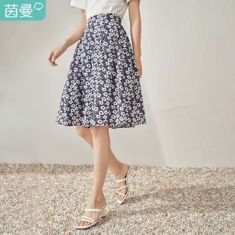 【商场同款】茵曼印花半身裙女士2023夏季新款显瘦气质纯棉伞裙子图片