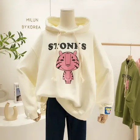 2022早春新款韩国东大门慵懒休闲老虎连帽毛圈棉卫衣新年上衣大码图片