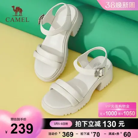 骆驼女鞋2023夏季新款一字带凉鞋百搭休闲厚底增高运动凉鞋女商品大图