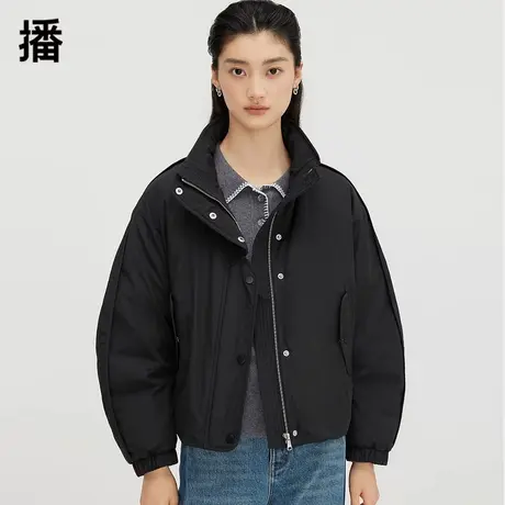 播交叠门襟羽绒服女2023秋冬新品插肩袖立领上衣外套DDQ4RD5219商品大图