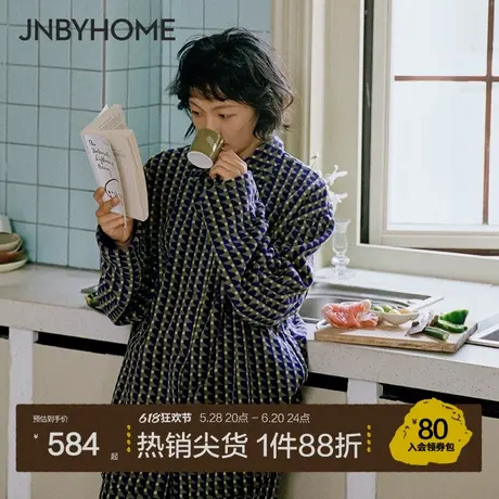 JNBYHOME江南布衣冬家居服可外穿长袖加厚女格纹套装舒适睡衣商品大图