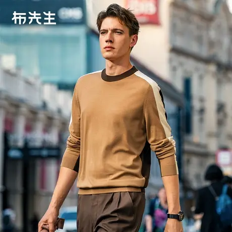 MrBu布先生拼色圆领羊毛衫春季美拉德可机洗毛衣男款PT15556商品大图
