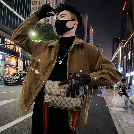 灯芯绒外套男秋冬工装民族风刺绣拼接高级感休闲男士机车夹克上衣商品大图