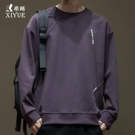 春秋拼接紫色卫衣男2025秋冬新款加厚宽松大码男士打底衫男生上衣商品大图