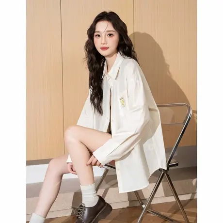唐狮早秋新款衬衫女净色简约百搭潮ins休闲时尚女士长袖衬衫图片