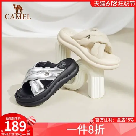骆驼女鞋2025夏季新款外穿拖鞋厚底增高一字拖时尚休闲拖鞋沙滩鞋图片