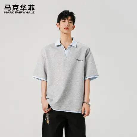 马克华菲假两件Polo衫男潮流学院风美式拼接短袖翻领衬衫领t恤男图片