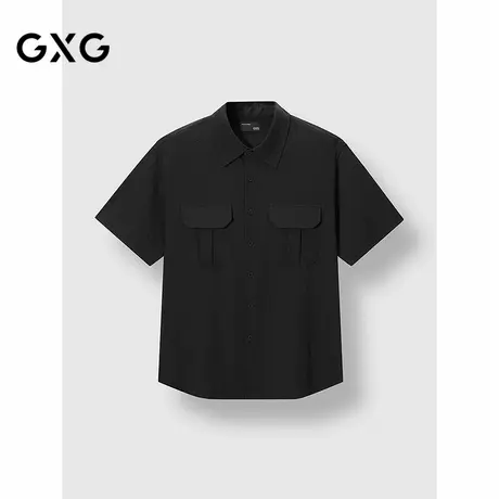 GXG男装 黑色工装设计短袖衬衫通勤男轻薄外套防晒 2025春季新品商品大图
