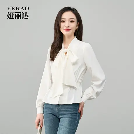娅丽达2025秋季新款雪纺衬衫女收腰系带长袖女士上衣小衫商品大图