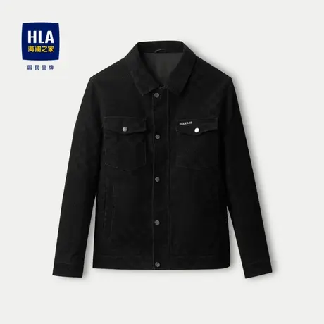 HLA/海澜之家时尚翻领夹克2023秋季新款格子花纹工装风植绒外套男商品大图