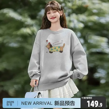 唐狮2025秋季新款女圆领卫衣ins针织前胸印花休闲长袖卫衣百搭潮图片