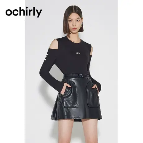 【品牌甄选】欧时力 千禧辣妹风长袖T恤23新款秋装挖肩设计感上衣商品大图