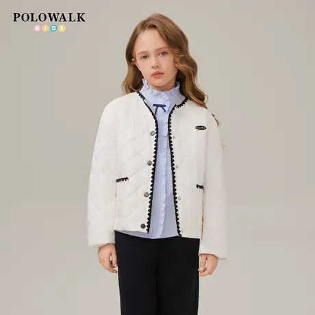 【90白鸭绒】POLOWALK童装女童羽绒服2025年秋冬撞色圆领百搭外套图片