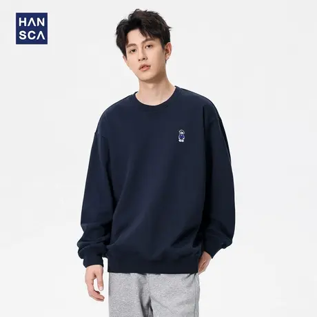 hansca360g重磅针织圆领套头卫衣男2025秋季潮流复古趣味刺绣上衣图片