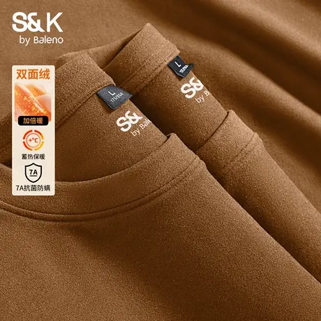 班尼路S&K系列双面绒T恤男长袖2025秋冬加绒加厚打底衫男保暖秋衣商品大图