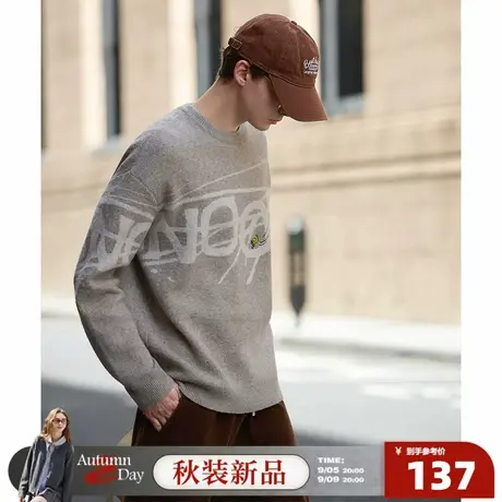 【史努比联名款】唐狮2025秋季毛衣男圆领字母提花设计感毛线衫商品大图
