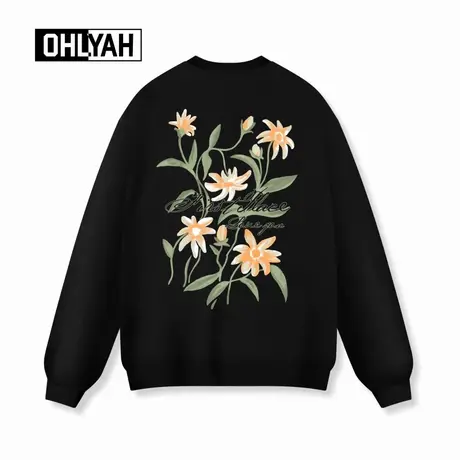 Ohlyah品牌秋冬时尚情侣花卉印花美式卫衣男女款百搭休闲圆领宽松商品大图