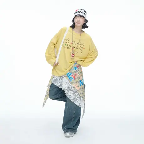 美式潮牌创意印花圆领套头长袖T恤女春秋新款宽松休闲情侣款上衣商品大图