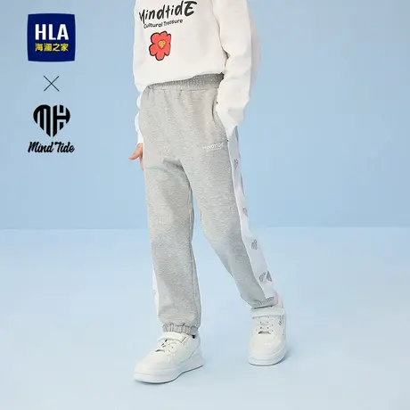 HLA/海澜之家亦心即为卫裤25春夏新款松紧腰拼色时尚裤男女儿童装图片