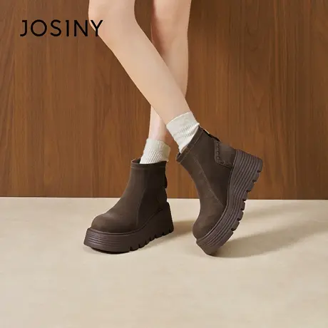 卓诗尼2025秋冬新款厚底学院靴时尚舒适短筒靴潮流后拉链时装靴女图片