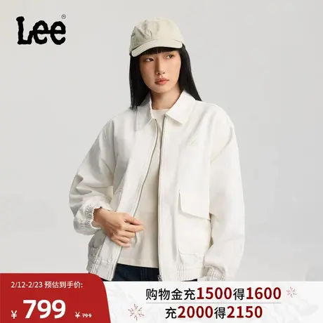 Lee商场同款26春夏新品舒适版翻领刺绣Logo奶白色女长袖夹克外套商品大图