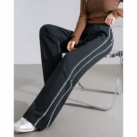 唐狮秋冬女侧绣花加绒休闲裤时尚设计感韩系显瘦百搭长裤TD图片