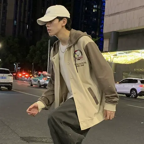 唐狮春秋季款针织外套男时尚连帽棒球服美式学生宽松夹克上衣潮TD图片