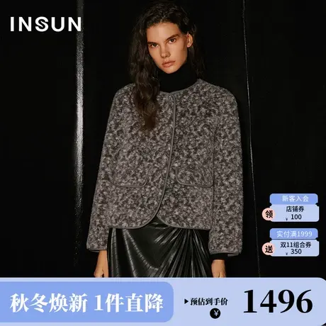 恩裳COVER2023冬装新款高细支羊毛提花双色优雅圆领小香风短外套商品大图