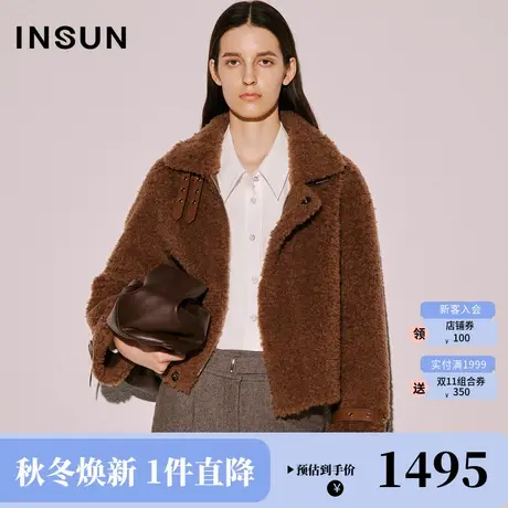 恩裳COVER2023冬季新款时髦翻领高细支颗粒羊毛麂皮绒内里短外套商品大图