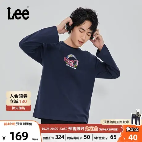 LeeXLINE23秋冬新品舒适版印花海军蓝男长袖T恤潮LMT0070923RX图片
