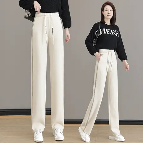 羊绒窄版拖地裤高端气质阔腿裤女高腰糯米裤宽松休闲直筒长裤秋冬图片