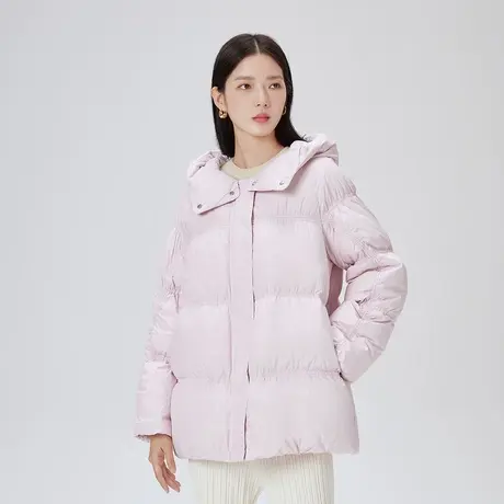 艾莱依冬季2023新款纯色短款宽松连帽鸭绒外套时尚保暖加厚羽绒服商品大图