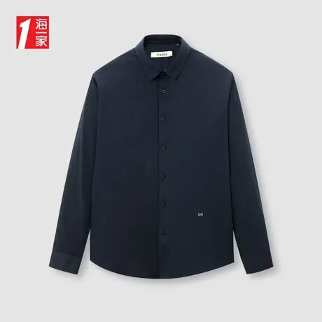 海一家商务休闲长衬2023冬季新款质感绣花简约中年男士长袖衬衫商品大图