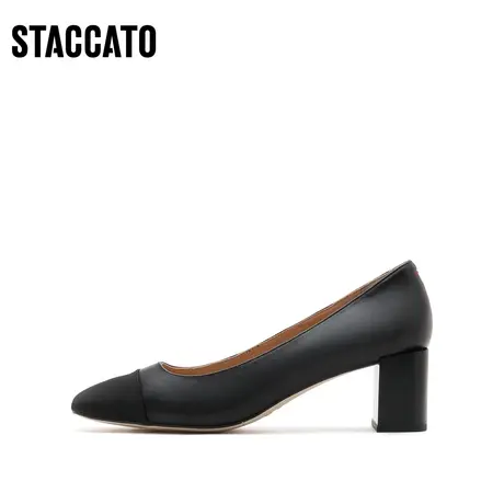 思加图新款优雅通勤小方头粗跟单鞋简约单鞋女鞋子S9UP32CQ1商品大图