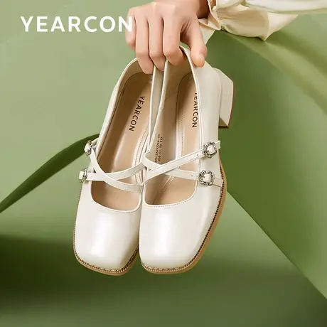 意尔康玛丽珍鞋2024年夏季新款晚晚鞋温柔仙女风配裙子粗跟单鞋女商品大图