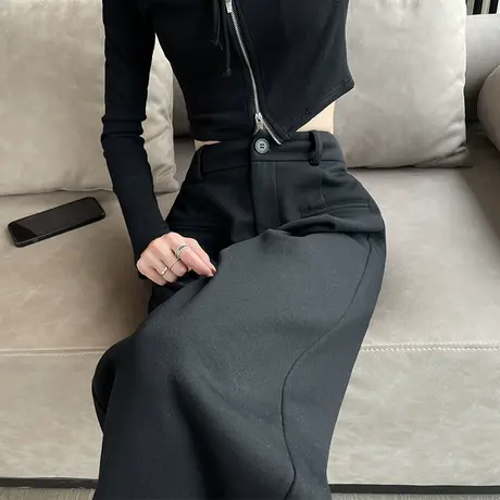 黑色西装阔腿裤女2024春秋季梨形身材高腰显瘦宽松直筒拖地裤子商品大图